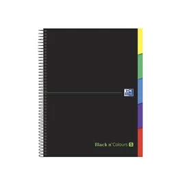Oxford, A4 Squared Notebook 5 x 5 cm Extra Hard Cover 100 Sheets Micro Perforated 5 Tabs Black