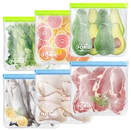 FORID Reusable Gallon Freezer Bags, 6 Pack Leakproof Extra Thick 1 Gallon Bags for Marinate Food & Fruit Cereal Sandwich Snack Meal Prep Travel Items Home Organization Storage