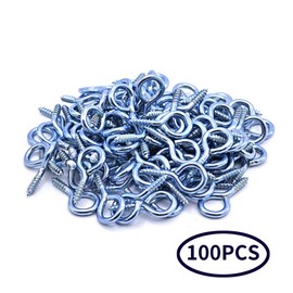 DBOO 1 Inch/25mm Metal Eye Hook Small Screw Eyes 100 PCS White Zinc Plated Self Tapping Screws Hook Ring Eyelet Hooks Eye Shape Screw Hooks Ring