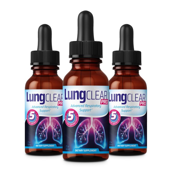 Lung Clear Pro Drops: Natural Respiratory Blend with Mullein, Cordyceps, and Ginger - Deep Breathing, Eases Mucus, and Supports Asthma - 2ml Twice/Day - 90-Day Supply - 60ml/2flOz per Bottle - 3 Pack