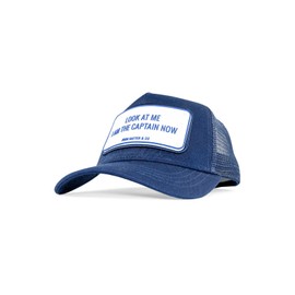 John Hatter & Co Trucker Cap Look at ME I AM The Captain Now Rubber Navy Dark Blue White, blue