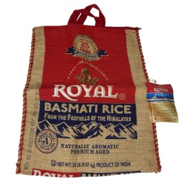 Royal Basmati Rice Bag 20lbs Burlap w Handles Zipper Heavy Duty 25th Anniversary