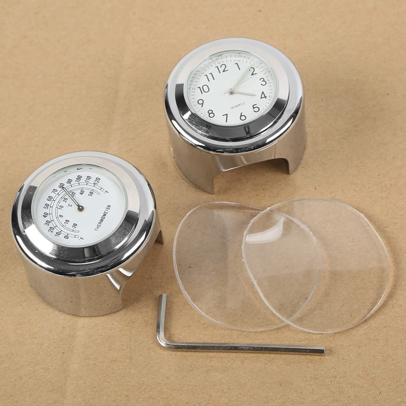 TCMT 7/8" 1" Motorcycle Handlebar Chrome White Dial Clock +