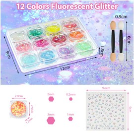 BUTBU 12 Colours Glitter, Festival Glitter Face, Face Glitter & Body Glitter with 2 Makeup Sticks + 1 Diamond Sticker, Glitter Face for Nail Art and Body, Glitter Hair, Clothes (B)