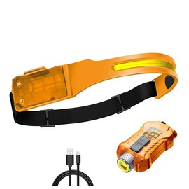 KENO Outdoor Camping Induction Headlamp Type-C Charging, Hiking Strong Light Outdoor Camping Fishing Night Running Lighting Headlamp Flashlight 2-in-1 (XW005-Orange)
