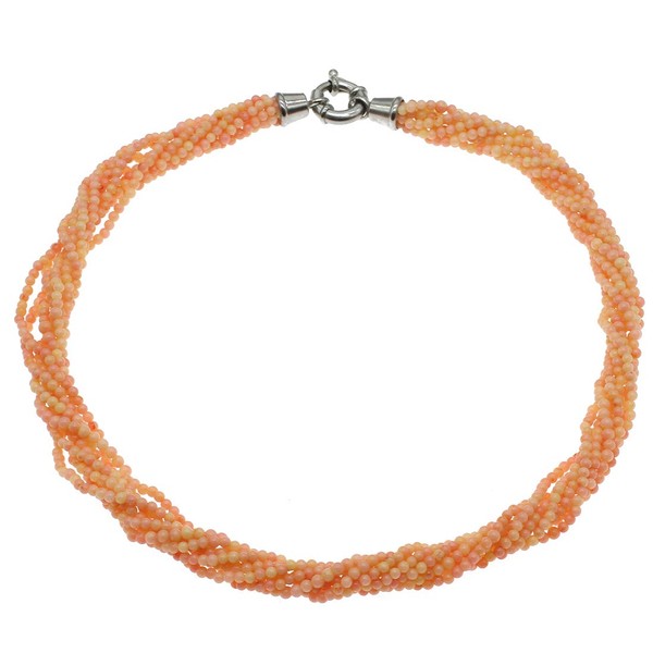 Treasure Bay Modern Twist Multi-strand Natural Coral Necklace, Choker For