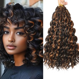 FLWAI Pre Looped Ocean Wave Crochet Hair 14 Inch 8 Packs Boho Style Hair Extensions Short Curly Crochet Hair Pre Twisted Synthetic Deep Wavy Curly Braiding Hair for Women (1B/H30)