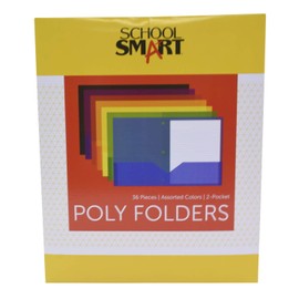 School Smart 2-Pocket Poly Folders, Letter Size, 3-Hole Punched, Assorted Colors, Set of 36