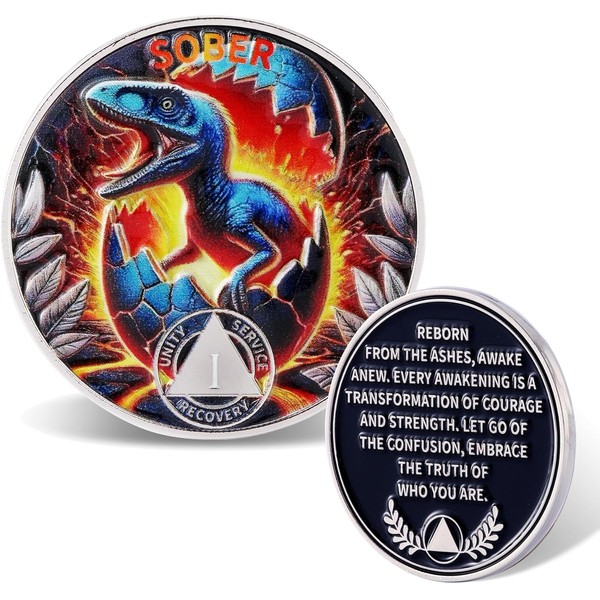 Leafence Sober Coin for Reborn Raptor Sobriety Chip Dinosaur Recovery