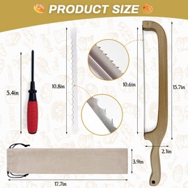 AIHSUMC Wooden Bread Bow Knife with 2 Kinds of Blade, Serrated Knife with Wooden Handle Bread Slicer Knife Sourdough Cutter Fiddle for Homemade Bread Cutting Bagel Baguettes