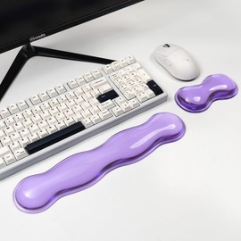 Ergonomic Silicone Gel Keyboard and Mouse Wrist Rest Set – Clear Wrist Rest for Keyboard 60%/68%/75%, Comfort & Support for Typing and Gaming(Purple)