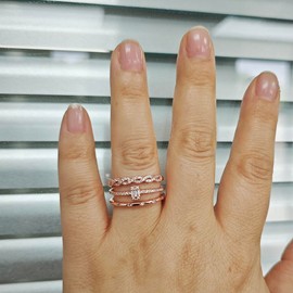 3PCS 18k Rose Gold Plating Stackable Promise Trio Rings Set for Women's Wedding Band Moissanite Engagement Ring Non Tarnish Cubic Zirconia Thumb Ring Set Jewelry Gifts Size 7#