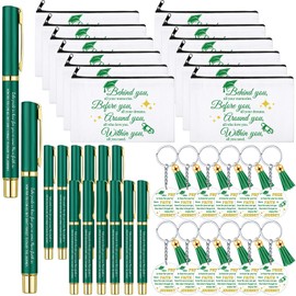 Silkfly 12 Sets Graduation Gift Bulk for Her, Makeup Bag Inspirational Pen, Class of 2025 Acrylic Keychain with Tassel, Congratulations Gift for Teen Girl, College, Phd, High School Graduates(Green)