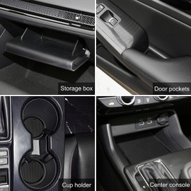 SENSHINE for Honda Civic Accessories 2022 2023 2024 Non-Slip Anti Dust Cup Holder Insert Center Console Shifter Liner Trim Door Packet Mats Premium Custom Interior 17PC Set (Black Trim)