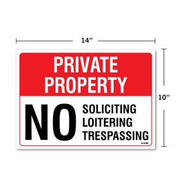 No Soliciting No Loitering No Trespassing Sign Private Property Legend 10 x 14" inch Vinyl Sticker, Indoor and Outdoor Use, Rust Free, UV Protected, Waterproof, Self Adhesive