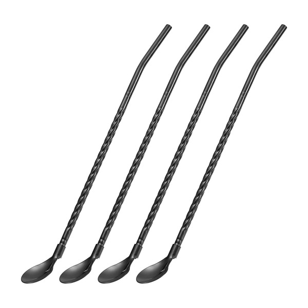 sourcing map 4 x Stainless Steel Spoon Straws 8.6 Inch