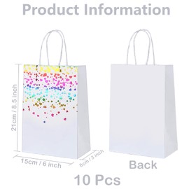 Thxutm White Gift Bags Bulk 8.5x3x6.5 Inches 10 Pcs - Sturdy Paper Handles for Wedding Favors, Retail Shopping, Birthday Party Supplies