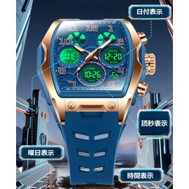 Wrist Watch Men Digital Analog Watch Face Clock 3 Time Zone Display Multifunction Countdown Stopwatch Alarm Alarm Alarm Watch Time Signal Waterproof Pilot Style Sport Watch Running Luminous LED Watch