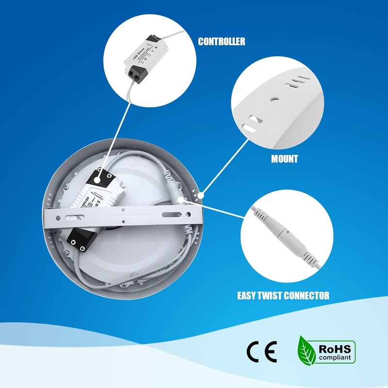 LumeGlow LED Surface Mounted Downlight, Round Ceiling Light, 18W, Colours