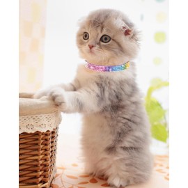 Petank Breakaway Cat Collars for Girl Cats, Bling Kitten Collar with Bell, Cute Cat Collar with Bells, Pink Cat Collar, Rhinestone Cat Collar. (Purple)