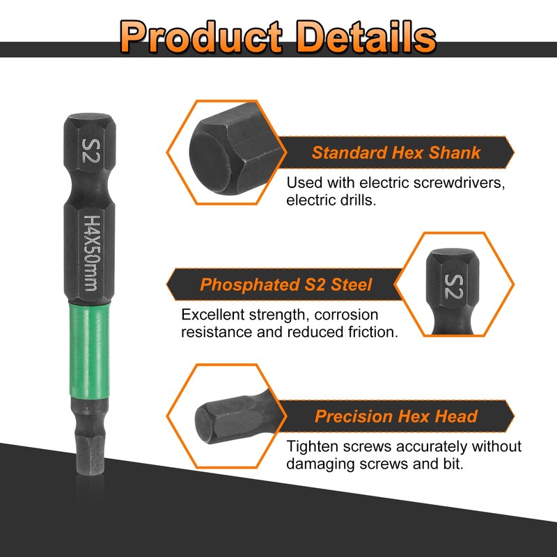 sourcing map H4 Flat Hex Head Screwdriver Bit 4mm Metric