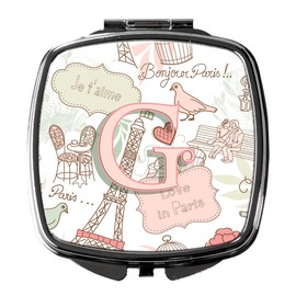Caroline's Treasures Letter G Love in Paris Pink Compact Travel Mirrors, Multicolor