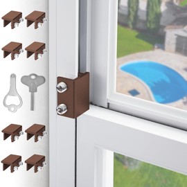 Window Locks for Sliding Windows - Sliding Window Lock Security with Keys - Adjustable Sliding Door Lock - Without Drilling Easv to Install Child Locks for Sliding Door,Patio Door(8 Sets Brown)