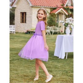 Arshiner Girls Dress Light Purple Bow Tie Party Sundress for 9-10 Years