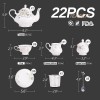 Elegant White 22-Piece Ceramic Tea Set with Unique Patterns for