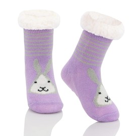 Fuzzy Socks for Kids Non Slip Thick Thermal Slipper Socks Cozy Warm Winter Socks Boys Girls 8-12 Years Purple Rabbit 8-12 Years
