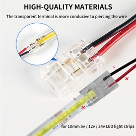 Clearhill 10mm 2Pin 20Packs Transparent Solderless LED Light Strip Connectors,Strip to Wire Connectors,for Single Color 5V/12V/24V LED Strips,No Soldering Required.