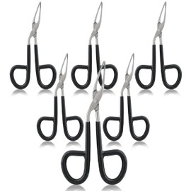 VISION TEK MED 6 Pieces Tweezers Scissor Handle Straight Tip Scissor Shaped Eyebrows Tweezers for Hair Plucker Remover Facial Hair Eyebrows Care (Black)