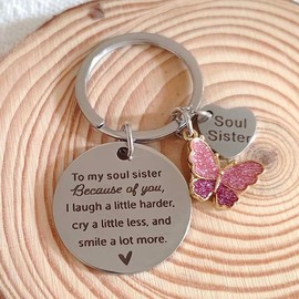 Soul Sister Friendship Gifts Keychain for Women Friends Because of You I laugh I Little Harder Key Chain for Bestie Best Friend Christmas Gift for BFF Soul Sisters Gifts