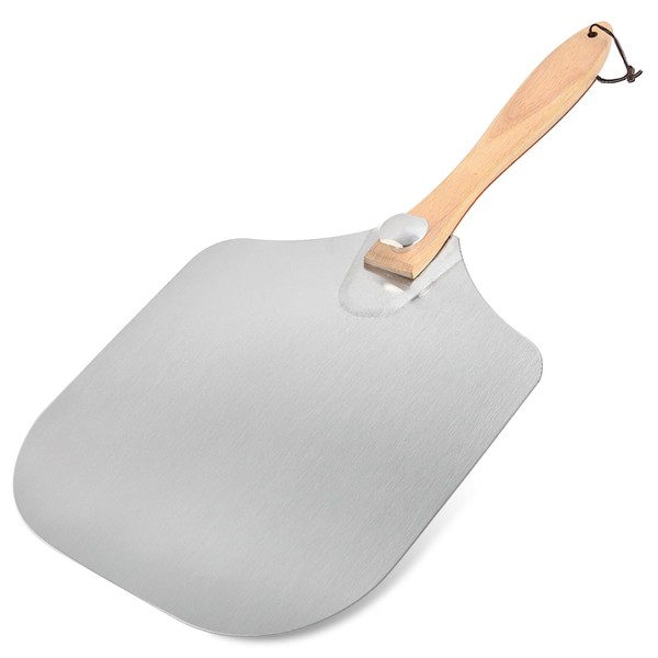 Luvan Aluminum Metal Pizza Peel with Foldable Wooden Handle,12x14 Inch
