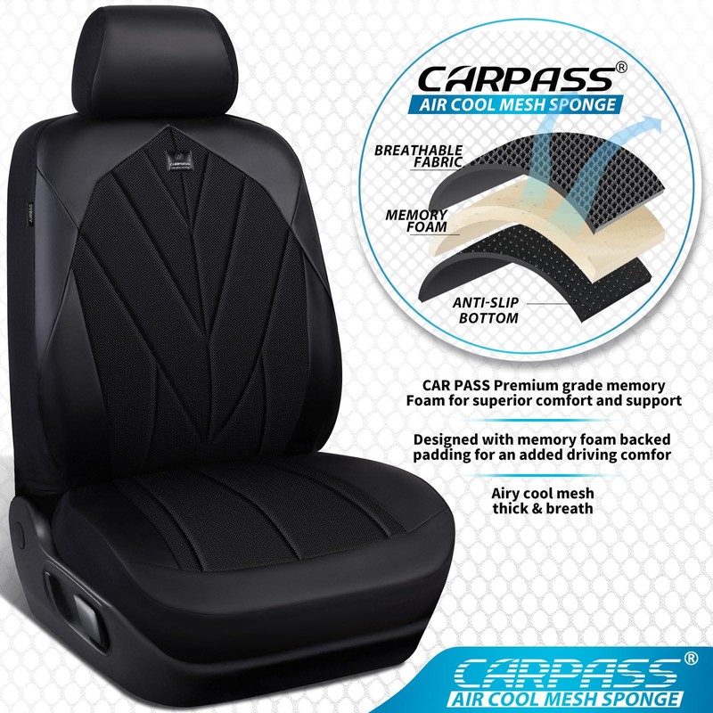Airy Cool Memory Foam Seat Covers, Leather Mesh Thick Car