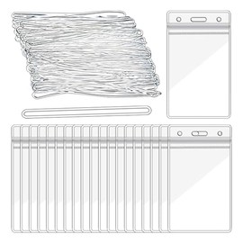 50 Pcs Clear Badge Tag Holders Plastic Tag Sleeves Small ID Card Cases Travel Luggage Bag Tag Holders Waterproof Name Tag Covers with 50 Pcs Loops Straps for Office School