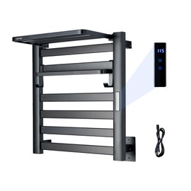 LANMEL 2 in 1 Towel Warmer Rack & Towel Rack Wall, 6 Bars Electric Wall Mounted Heated Towel Racks for Bathroom, 24H Time Setting and Temperature Control Heated Drying Rack