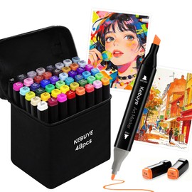 Illustration Marker, Alcohol Marker, Set of 48 Colors, Twin Type (Fine & Bold Line), Drawing Pen, Non-Bleeding, Art Marker, For Children & Adults, Color Pen, Coloring Book, Elementary School Students