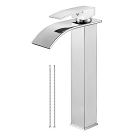 Airuida Tall Bathroom Vessel Faucet Chrome Polish Waterfall Bathroom Single Handle Single Hole Deck Mount Bowl Mixer Tap with Large Waterfall Spout Bar Sink Faucet Lavatory Vanity