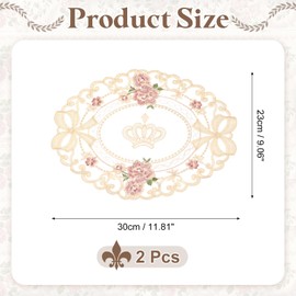sourcing map 2 Pcs Lace Placemats, 9x12-in Vintage Table Doilies Oval Embroidered Crochet Lace Dolly Cup Mat for Table Vase Home Decor, Apricot