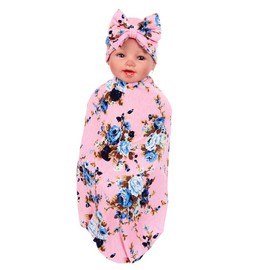 1 Pack BQUBO Newborn Floral Receiving Blankets Newborn Baby Swaddling with Headbands or Hats Sleepsack Toddler Warm
