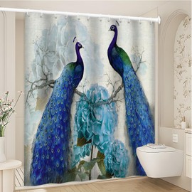 Yadshoti Peacock Shower Curtains Blue Beautiful Bird Flower Plant Watercolor Pattern Print Bathroom Decor Home Bath Bathtub Cloth Hanging Curtain Set Polyester 70 x 70 Inch with Hooks