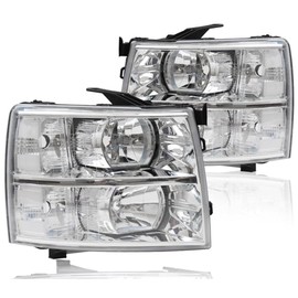 PIT66 Headlights AAssembly Compatible with Chevy Silverado 1500 2007 2008 2009 2010 2011 2012 2013 /Silverado 2500 3500 & HD 07-14 Halogen Head Lamp Replacement Chrome