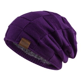 REDESS Beanie Hat for Men Winter Warm Hats Knit Slouchy Thick Skull Cap Dark Purple