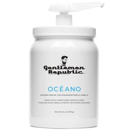 Gentlemen Republic Oceano Men's Hair Gel 64oz with Pump - Strong Touchable Hold and High Shine Styling Gel for Hair, 100% Alcohol-Free Professional Formula with Fresh Scent, Mens Hair Product