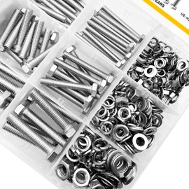 Mywish 448PCS M5 M6 M8 Screw Set, Metric Bolt Assortment, 304 Stainless Steel, Nuts and Bolts Set Flat & Spring Washers, Hex Head Cap Screws Bolts and Nuts Kit, Fully Thread