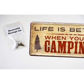 Tin Sign Life is Better When You're Camping - Retro Decorative Sign - Decoration for Caravan Motorhome Caravan Motorhome Outdoor Camping Enthusiasts - Metal Sign Camping Tent Site - 28 x 12 cm