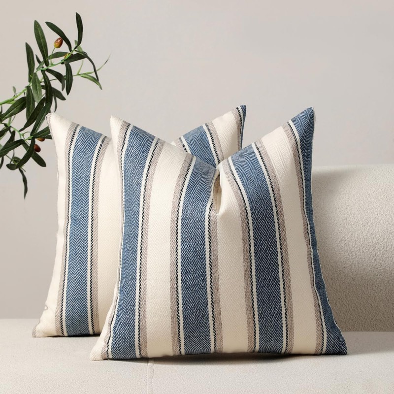 FSZhenZuan Pack of 2 Cushion Covers 45x45cm Decorative Blue Striped