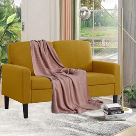 BEEY Modern Loveseat Sofa, 53" Small Loveseat for Small Spaces, Linen Fabric Tufted 2 Seater Sofa Couch for Living Room Bedroom, Yellow