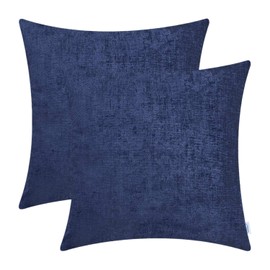 CaliTime Pack of 2 Cozy Throw Pillow Covers Cases for Couch Sofa Home Decoration Solid Dyed Soft Chenille 18 X 18 Inches Navy Blue